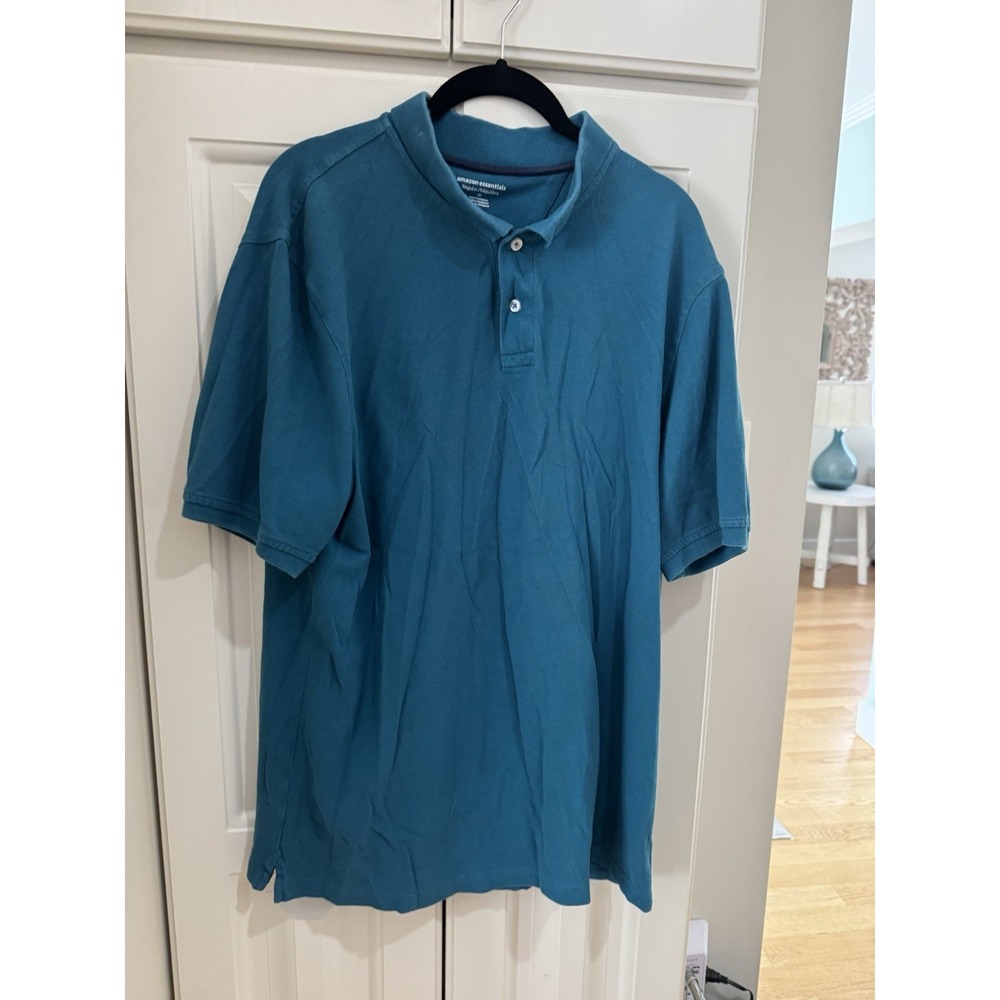 Amazon Essentials Short Sleeve Polo Shirt in Teal Size M Pullover
